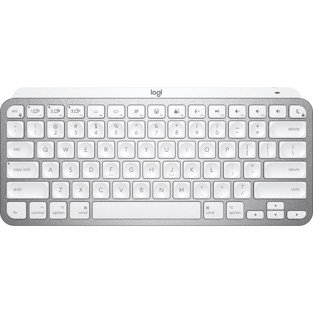 Logitech MX Keys Mini for Mac Minimalist Wireless Illuminated Keyboard, Bluetooth, Backlit Keys, USB-C, Metal Build, Pale Grey - Wireless Connectivity - Bluetooth - 32.81 ft - Dictation, Emoji - 920-010389