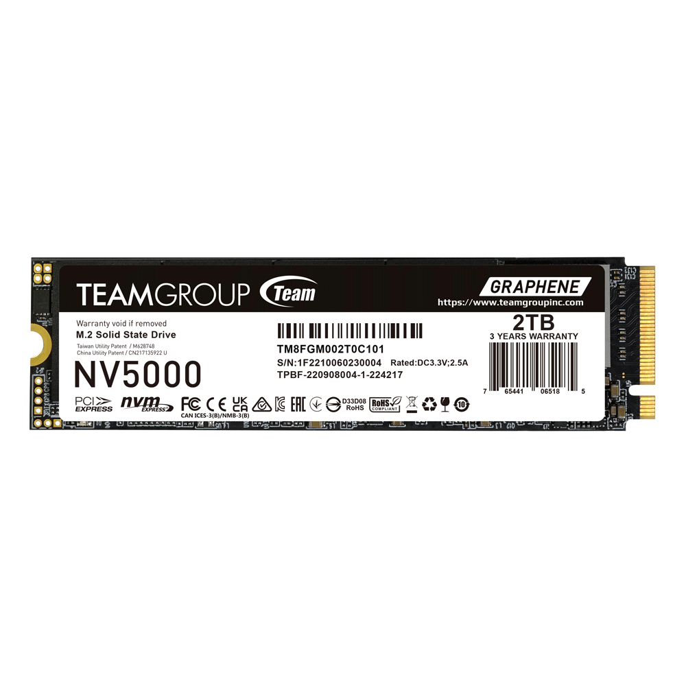 Teamgroup NV5000 PCIe 4.0 SSD 2TB up to 5,000 MB/s up to 3,000 MB/s 640TBW - TM8FGM002T0C101