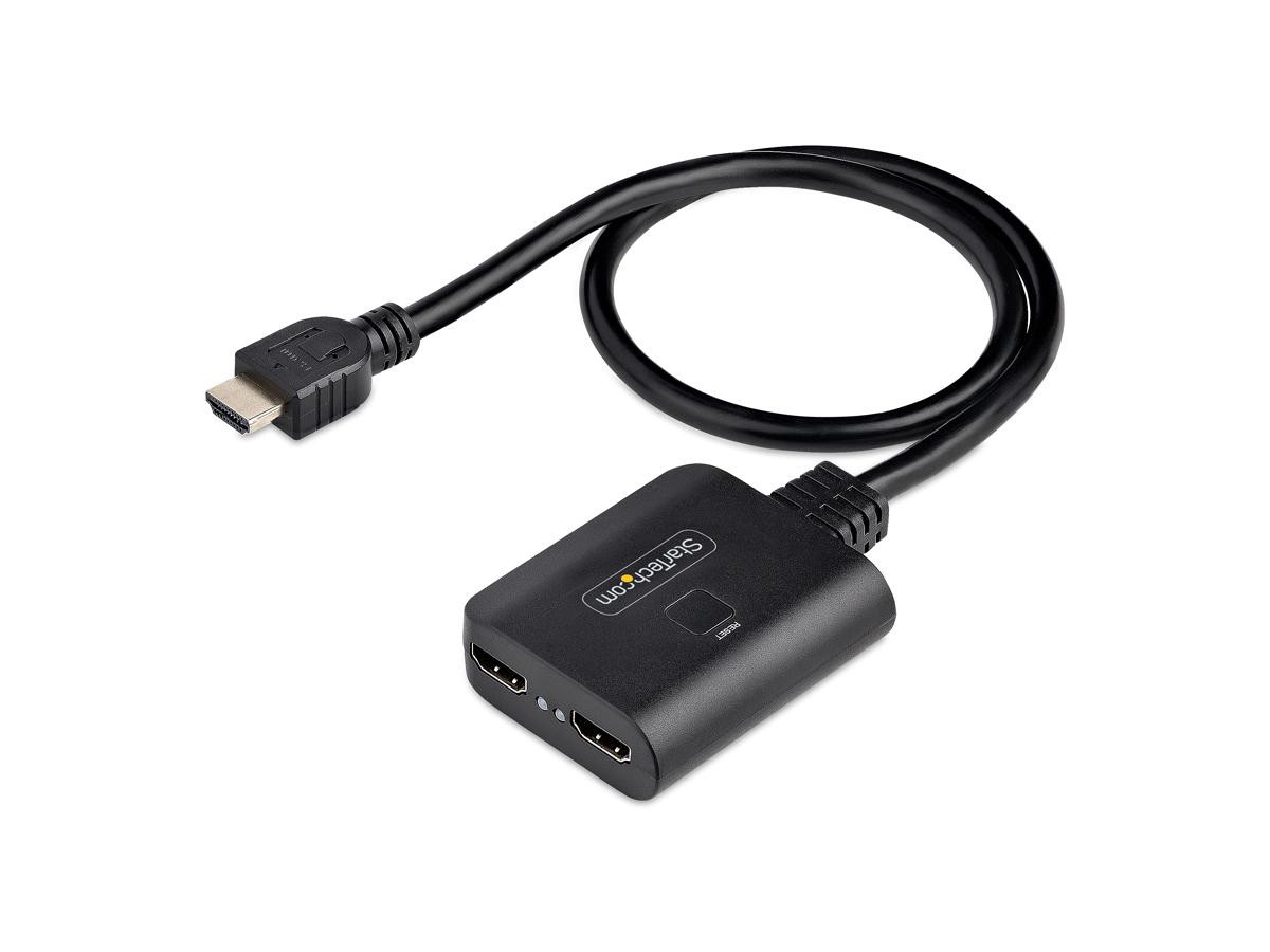 Startech 2-Port 4K 60Hz Hdmi Splitter Shows The Same Image On Two Hdmi Displays; Hdr; 7.1Ch Audio; Hdcp 2.2; Includes 31Inch Usb Power Cable And Wall Charger Or Connect To A 5V 1A Usb Port; 20In Built-In Hdmi Source Cable - HDMI-SPLITTER-4K60UP