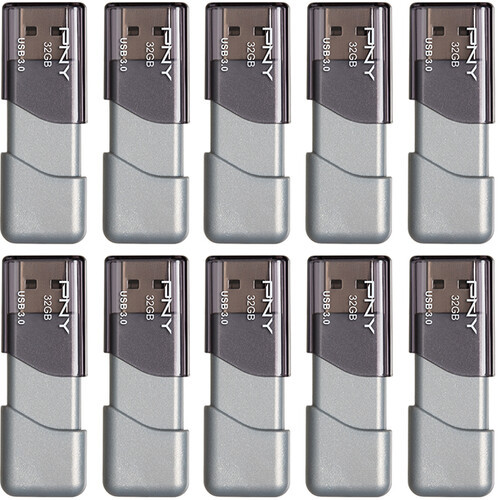 PNY 32GB Turbo Attaché 3 USB 3.0 Flash Drive (10-Pack, Gray) - P-FD32GX10TBOP-MP