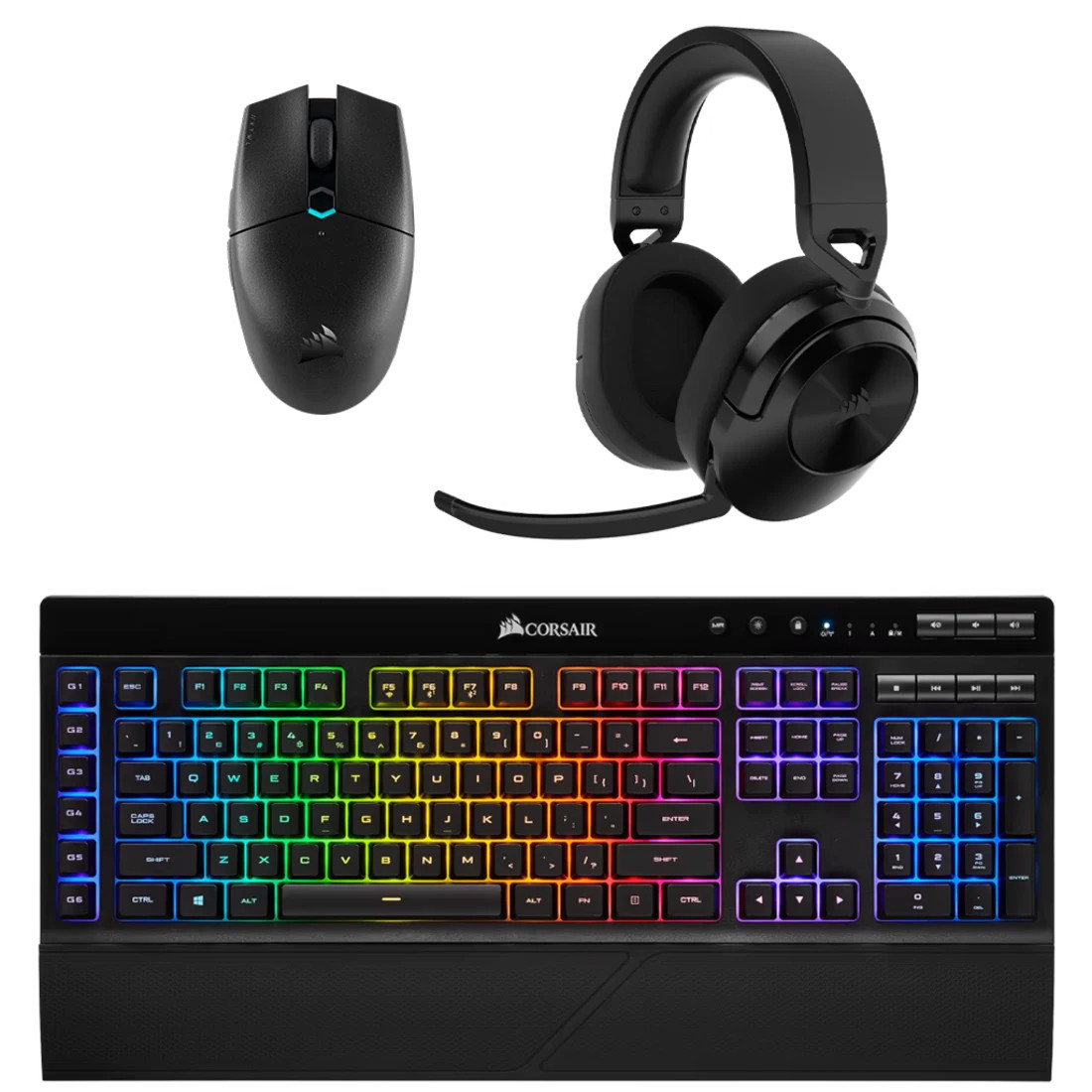 Corsair 3PC Wireless Gaming Bundle - K57 Wireless Keyboard, Katar Pro Wireless Mouse, and HS55 Wireless Headset - K57WL-KATARPROWL-HS55WL-GAMING-BUNDLE