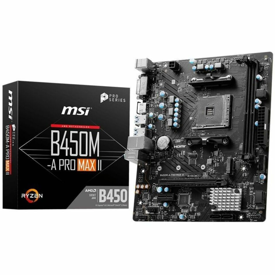 MSI B450M-A Pro Max Ii Gaming Desktop Motherboard - Amd B450 Chipset - Socket Am4 - Micro Atx - Athlon, Ryzen 5 Processor Supported - 64 Gb Ddr4 Sdram Maximum Ram - Dimm, Udimm - 2 X Memory Slots - B450Mapromaxii