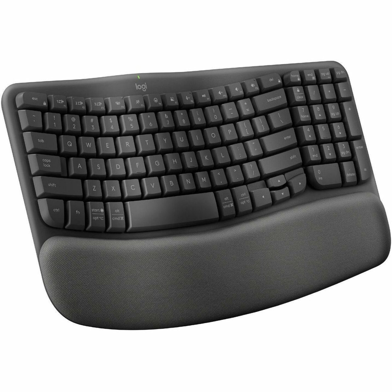 Logitech Wave Keys for Business, Wireless Ergonomic Keyboard with Cushioned Palm Rest, Logi Bolt, Graphite - Wireless Connectivity - Bluetooth - 32.81 ft - USB Type A Interface - Windows, Mac OS - 920-012058