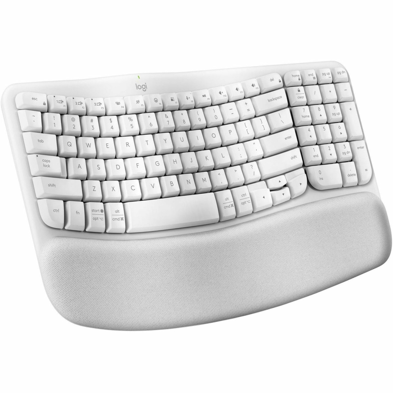 Logitech Wave Keys Wireless Ergonomic Keyboard with Cushioned Palm Rest, Comfortable Natural Typing, Easy-Switch, Off White - Wireless Connectivity - Bluetooth - 32.81 ft - USB Interface - ChromeOS, Windows 10 - 920-012275