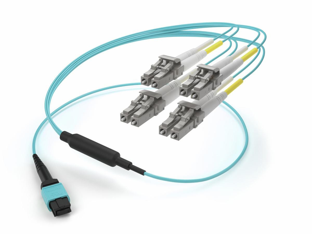 UNC 1 Meter Fiber Optic Breakout Cable, Single Mode, Mtp To Lc, Mtp-Lc, 8 Lc Connectors, Mtp/Lc Breakout Cable, Os2 Fiber, 8 Strand Fiber Optic Ofnp Plenum Fiber, Mtp To 8 Lc Fiber Optic Cable Singlemode - FJ9MTPLC-01M-8FR-X