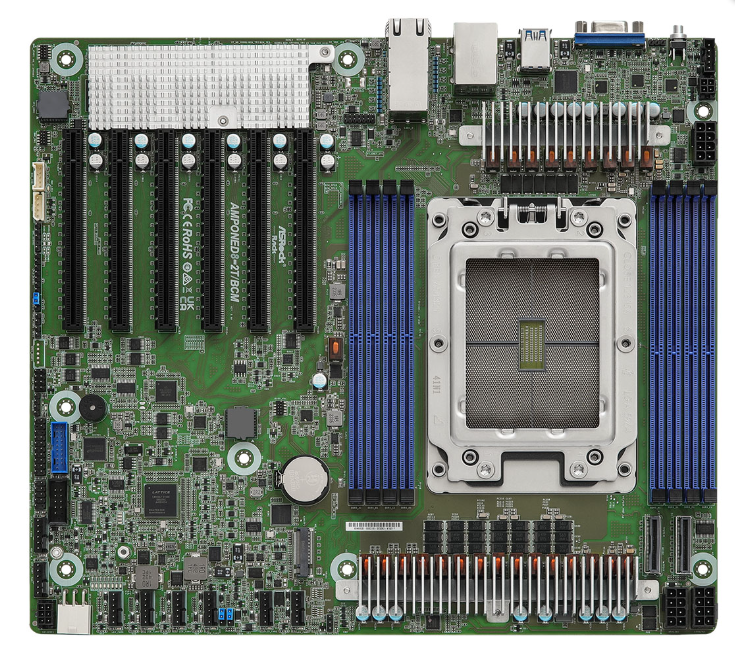 AsRock Rack AMPONED8-2T/BCM Motherboard - Support ATX PSU or 12V DC-in - Micro-ATX (9.6" x 9.6") - Supports AMD EPYC™ 4004 and AMD Ryzen 9000/8000/7000 series Processors - 4 DIMM slots (2DPC), supports DDR5 ECC/non-ECC UDIMM