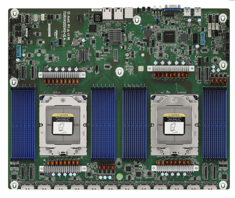 AsRock Rack TURIN2D24G-2L+ Motherboard - TDP up to 500W - Proprietary (16.93"x 13.78") - Dual Socket SP5 (LGA 6096), supports AMD EPYC 9005*/9004 (with AMD 3D V-Cache Technology) and 97x4 series processors -
