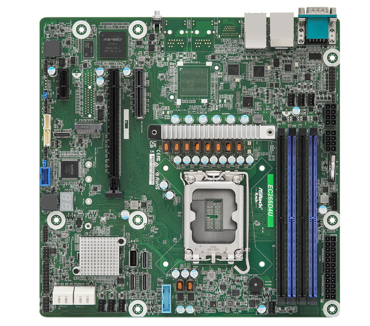 AsRock Rack EC266D4U Motherboard - Micro-ATX (9.6" x 9.6") - 4 DIMM slots (2DPC), supports DDR5 ECC UDIMM - Supports Intel Xeon E-2400 series and Intel Pentium Gold G7400/G7400T processors