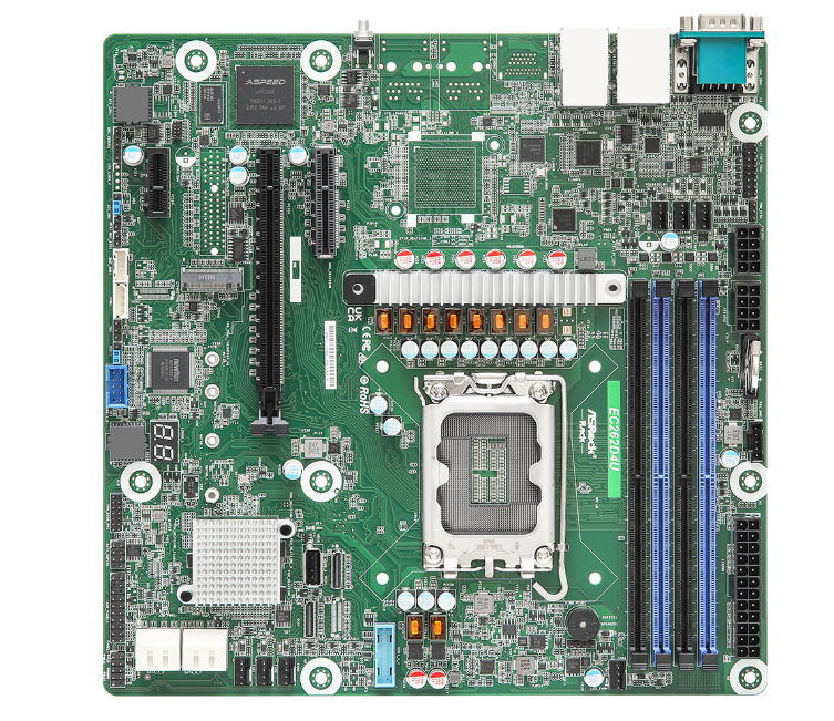 AsRock Rack EC262D4U Motherboard - 4 DIMM slots (2DPC), supports DDR5 ECC UDIMM - Micro-ATX (9.6" x 9.6") - Supports Intel Xeon E-2400 series and Intel Pentium Gold G7400/G7400T processors