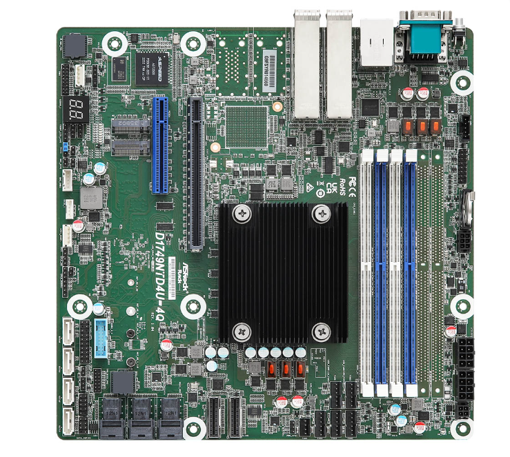 AsRock Rack D1848TERD4U-4Q Motherboard - Intel Xeon D-1848TER processor - 4 DIMM slots (2DPC), supports DDR4 RDIMM, ECC/non-ECC UDIMM - Micro-ATX (9.6" x 9.6") - 1 PCIe4.0 x16 or 2 SlimSAS (PCIe4.0 x8)