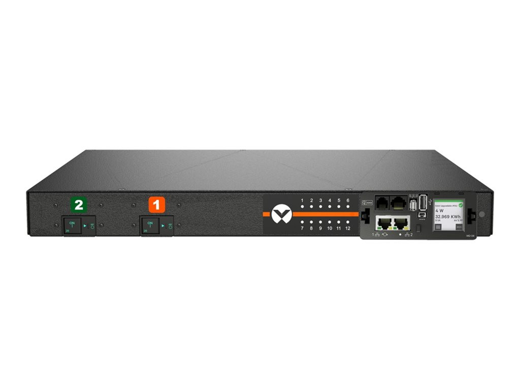 Vertiv Rpdu Switched Outlet Level Monitoring Ec, 30A, 208V, 4.9Kw, Horizontal, (12) Combination C13/C19, 10Ft Power Cord With L6-30P, Black Powder Coat. - VP7N31A1