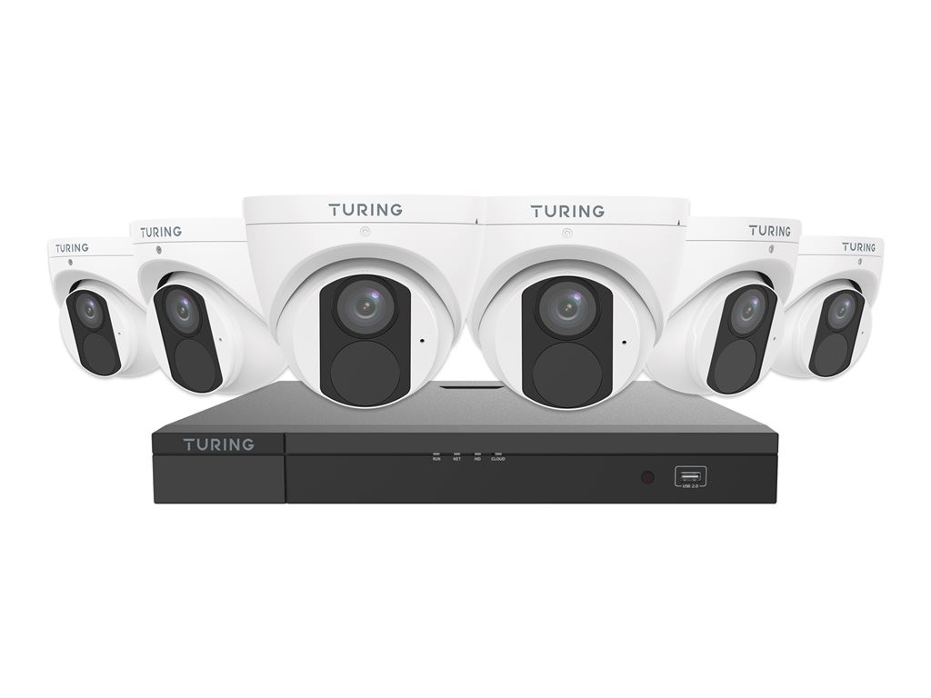 Turing Video LITE IP Security Video Kit with 8-Channel NVR 2TB and 6x 4MP Turret Camera with 2. 8mm Lens, White - TLK6T482