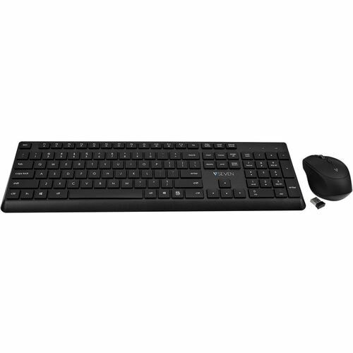 V7 CKW350US 2.4Ghz Wireless Quiet Keyboard and Mouse Combo - US Layout - English (US) - QWERTY - Business - Black - Wireless Connectivity - Full Size - USB Interface - Windows - MacOS - ChromeOS - Multimedia keys - Lasered keycaps