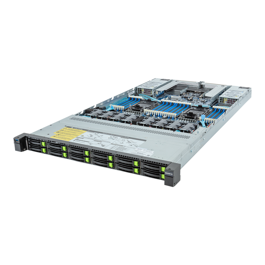 Gigabyte R183-S92-AAV1 Rack Server - 5th/4th Gen Intel Xeon Scalable - 1U DP 12-Bay Gen4 NVMe/SATA/SAS (12 x NVMe) Titanium