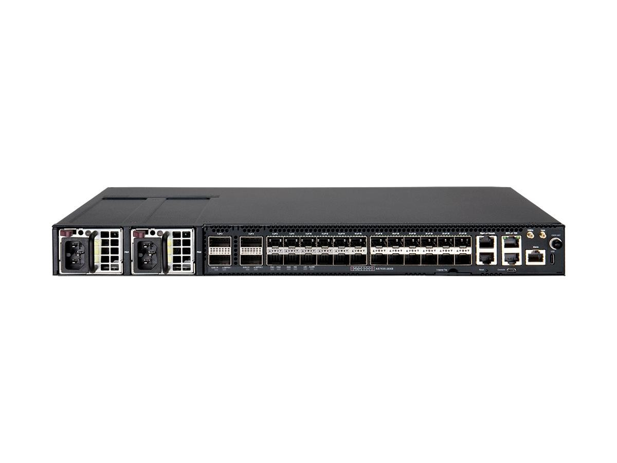 Edgecore AS7535-28XB, 2x40/100G/400G QSFP-DD, 2x40/100G QSFP28, 24x1/10/25G SFP28; 2x600W 1+1 Load-Sharing Redundant 48V DC PSU, Broadcom Qumran-2A, 800Gbps; Intel Xeon Processor D-1539 8-Core CPU, 3-Year-Warranty - AS7535-28XB-O-48V-F