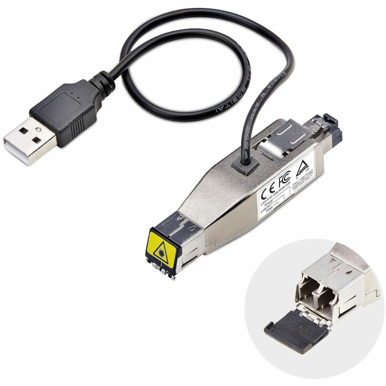 Startech Gigabit Fiber to RJ45 Ethernet Media Converter Dongle, USB Powered, SMF/MMF, Single/Multimode Optical Fiber, Metal Housing - D01ML55U-FIBER-MEDIA