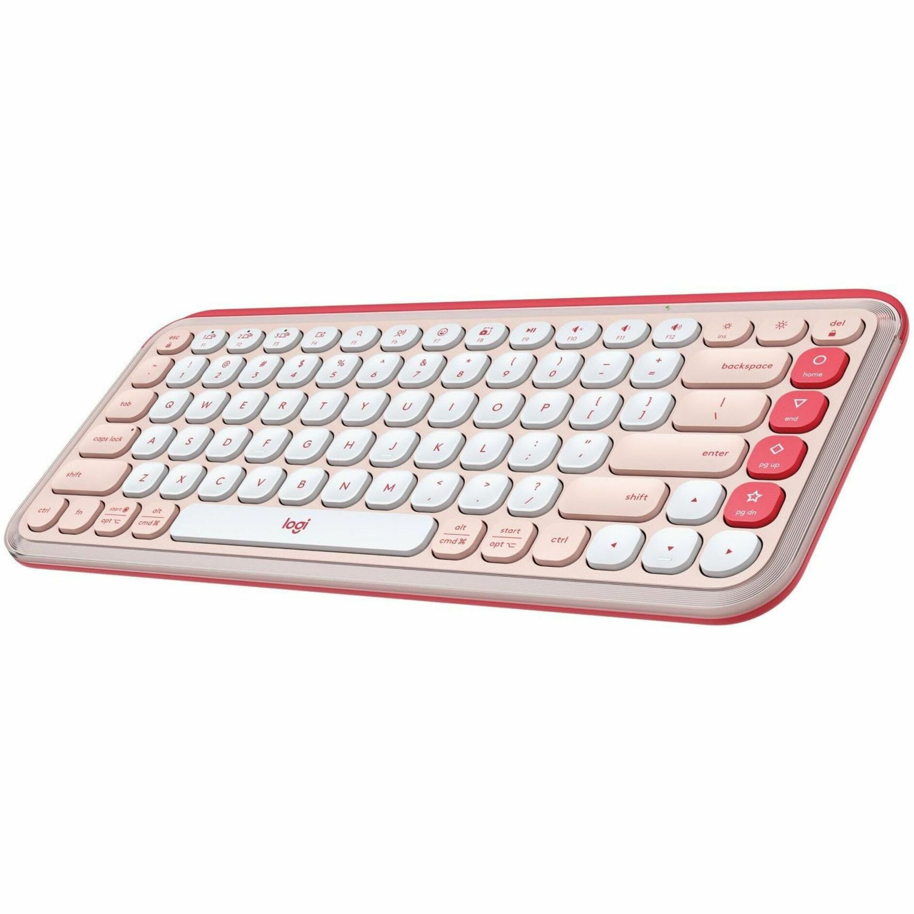 Logitech POP ICON KEYS Wireless Bluetooth Keyboard, Comfortable Typing, Programmable Keys, Easy-Switch Between up to 3 Devices (Rose & Off-white) - Wireless Connectivity - Bluetooth - 5.1 - 32.81 ft - USB Interface - 920-013049