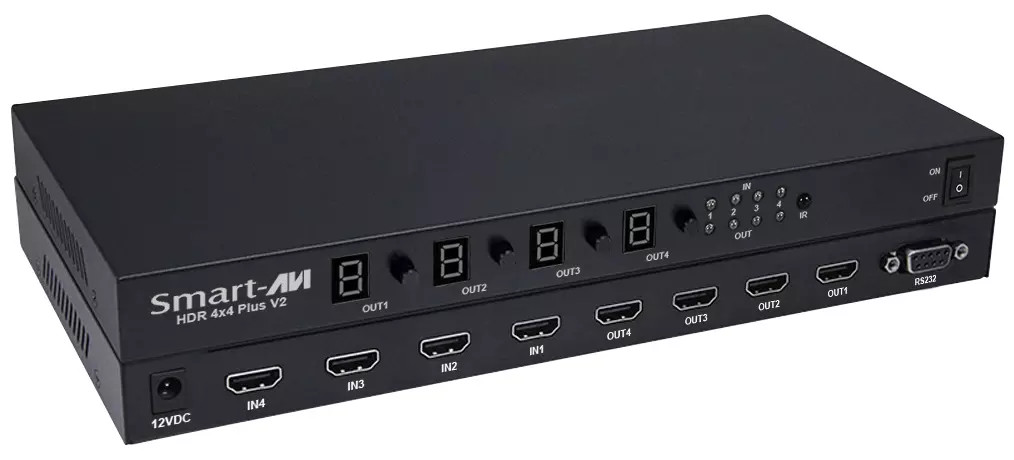 Smartavi HDMI 4x4 Router. Includes: [HDR-4X4-PLUS-V2 & (12V)] -HDR-4X4-PLUS-V2-S