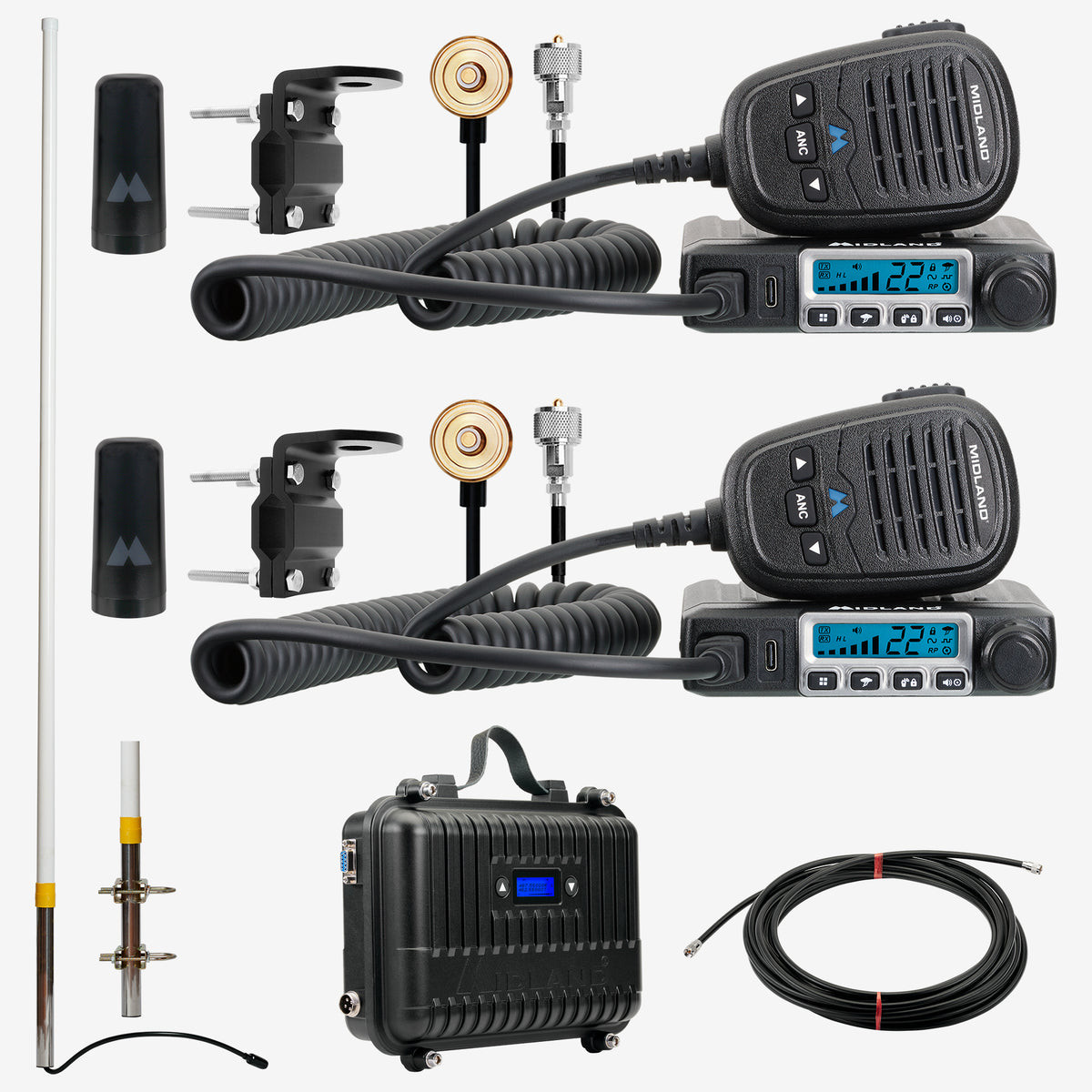 Midland MicroMobile GMRS 15-Watt 2-Radio and Repeater Bundle - MXR115AG