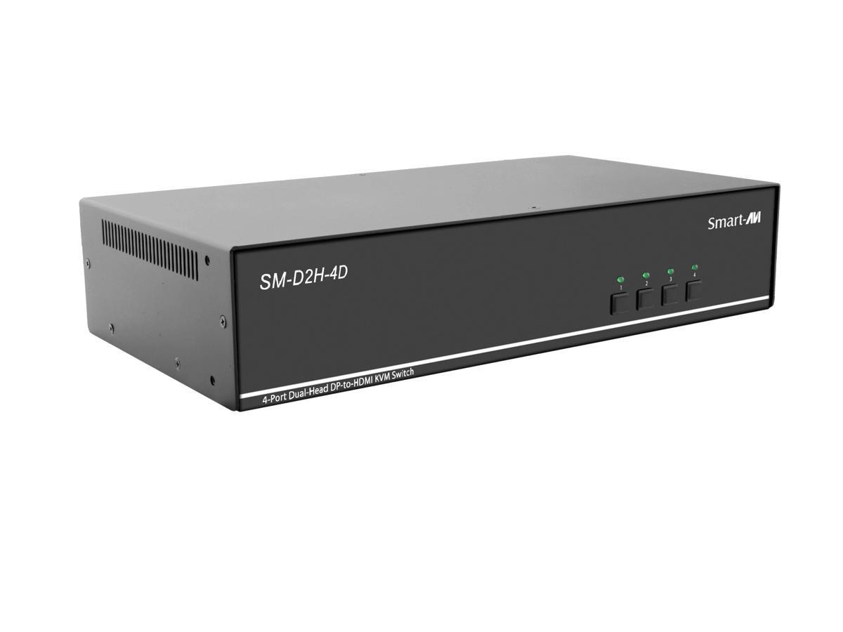Smartavi Dual Head 4-Port DP-to-HDMI KVM Switch with Audio and USB 2.0 Support. Includes: [SM-D2H-4D, and PS12VD2A] -SM-D2H-4D-S