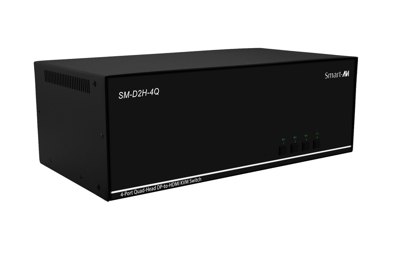 Smartavi Quad-Head 4-Port DP-to-HDMI KVM Switch with Audio and USB 2.0 Support. Includes: [SM-D2H-4Q, and PS12VD3A] -SM-D2H-4Q-S