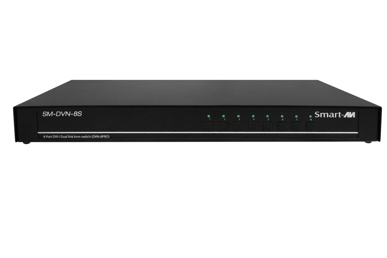 Smartavi 8-Port DVI-I Dual Link KVM Switch with Audio and USB 2.0 Support. Includes: [SM-DVN-8S, CCRS2323.5MM06 and PS12VD3A-WLLMNT] -SM-DVN-8S-S