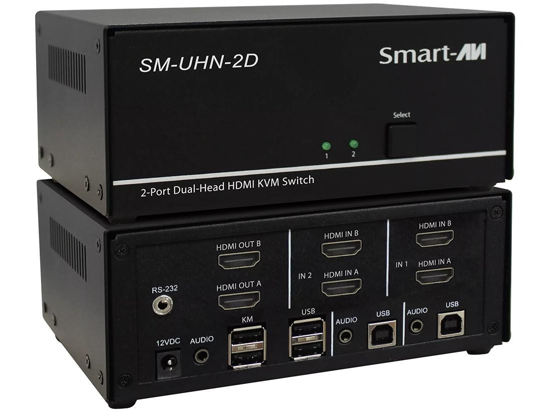 Smartavi Dual Head 2-Port HDMI KVM Switch with Audio and USB 2.0 Support. Includes: [SM-UHN-2D, and PS12VD2A] -SM-UHN-2D
