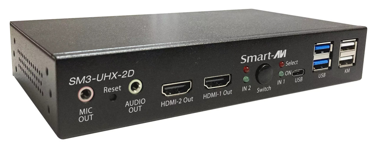 Smartavi 2-Port Dual Head DP/HDMI to HDMI KVM Switch with USB 3.2. Includes: [SM3-UHX-2D, PS12VD2A] -SM3-UHX-2D-S