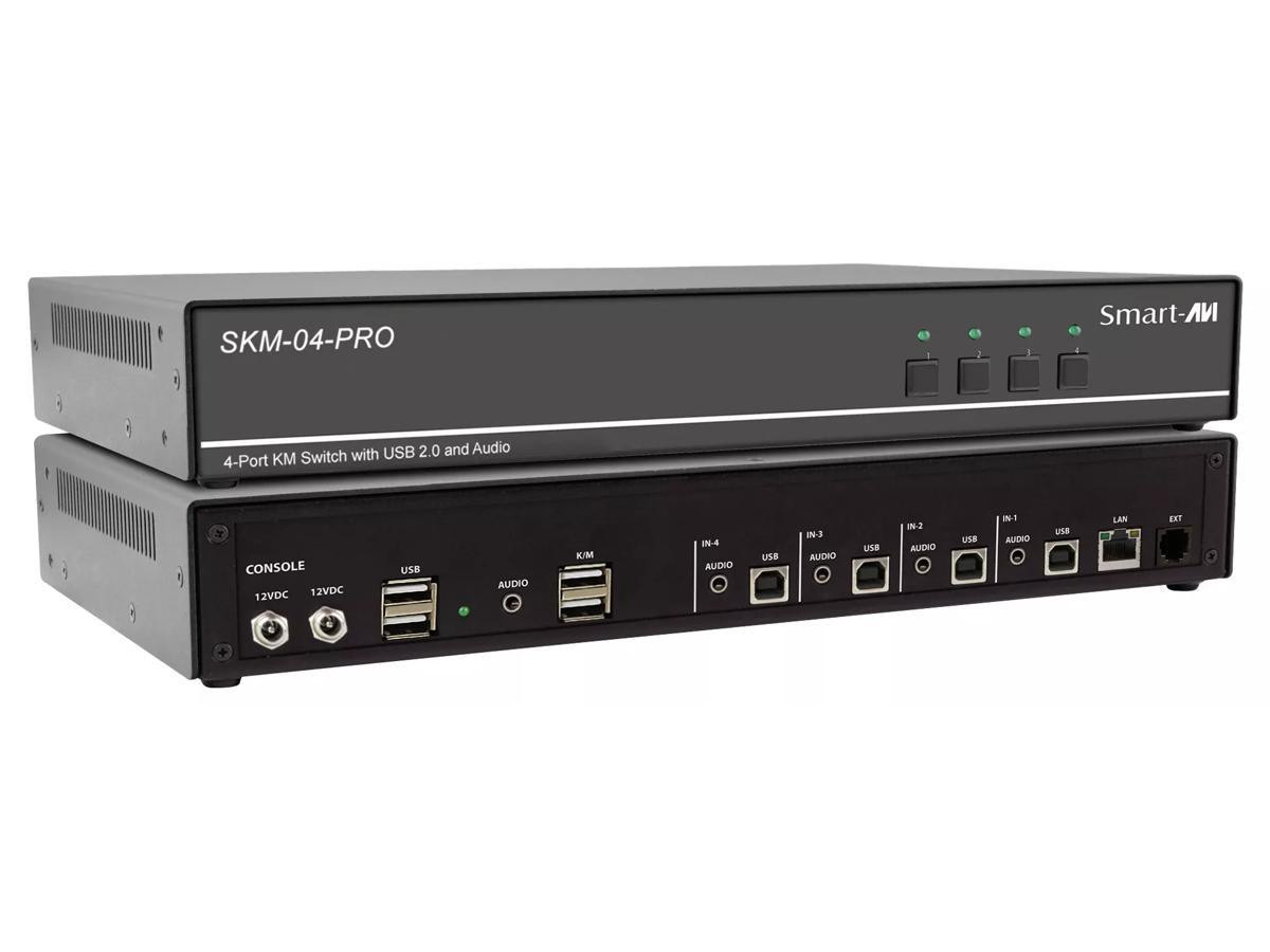 Smartavi 4-Port KM Switch with USB 2.0 Sharing. Includes: [SKM-04-PRO & (PS12VDC2A)] -SKM-04-PRO-S