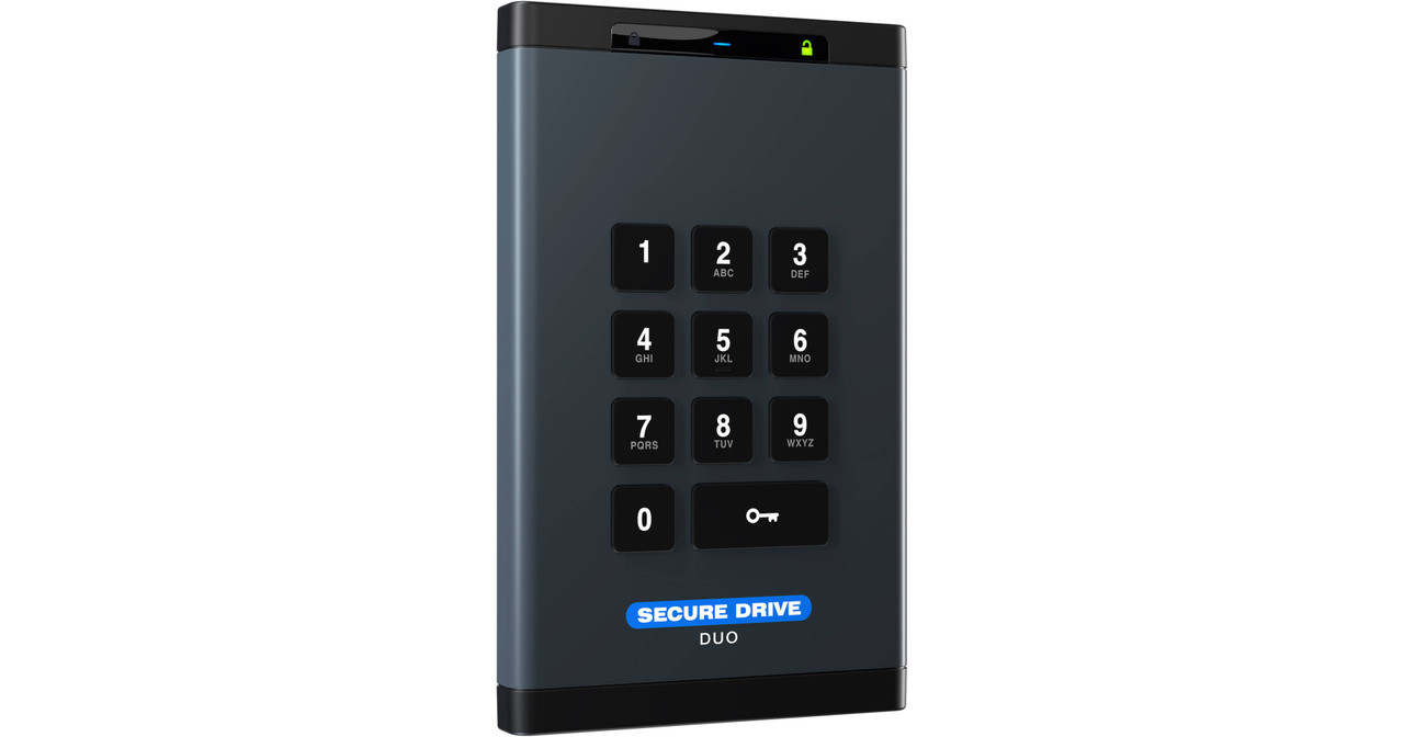 Securedata SecureDrive Duo (8TB) FIPS-140-2 Level 3 Compliant TAA Compliant 256-Bit Hardware Encrypted External Portable Hard Drive USB 3.0 - Unlock via Mobile App or On-Board Keypad - SD-BK-12-GM8000GB-SSD