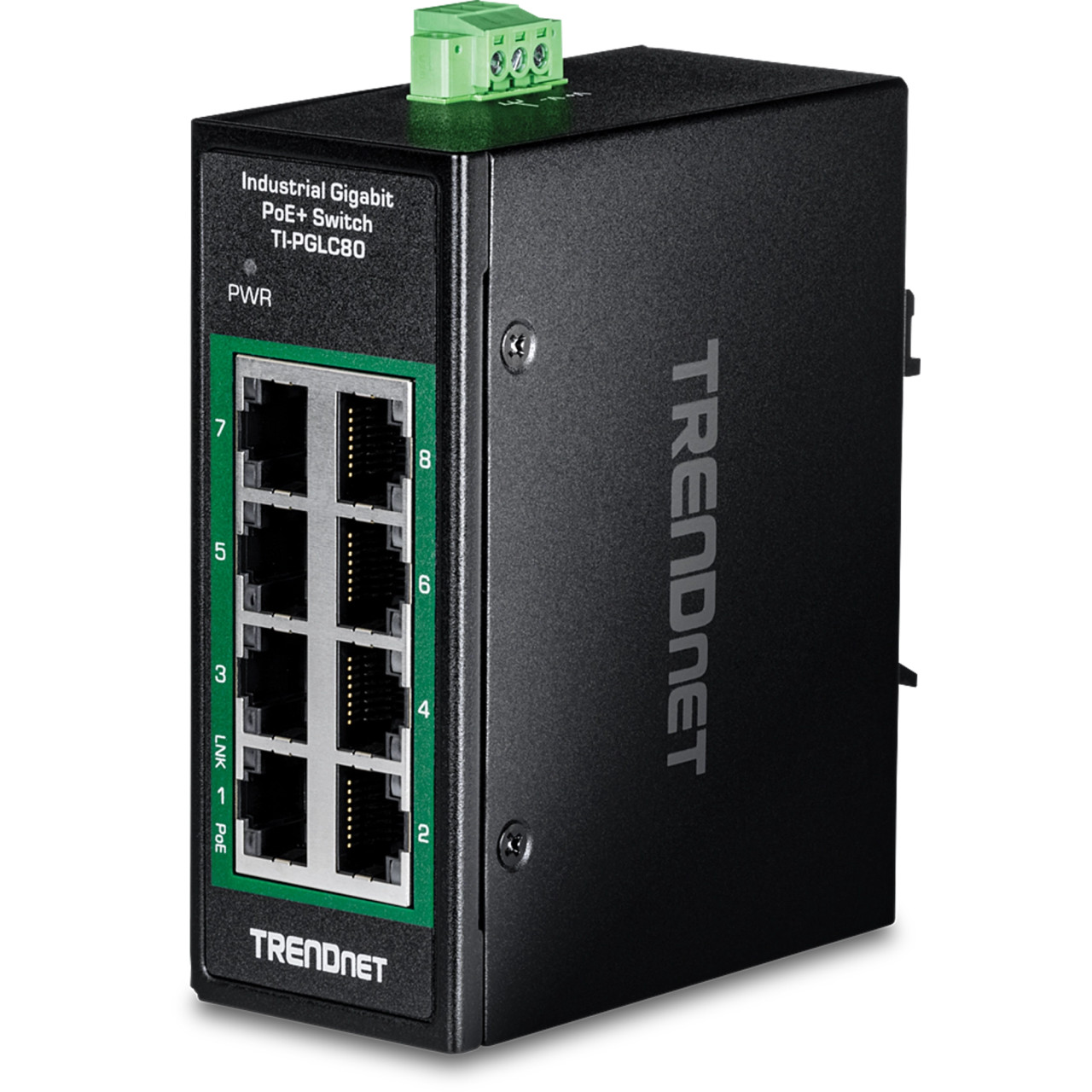Trendnet 8-Port Industrial Gigabit PoE+ DIN-Rail Mini Switch, 200W PoE+ Power Budget -TI-PGLC80