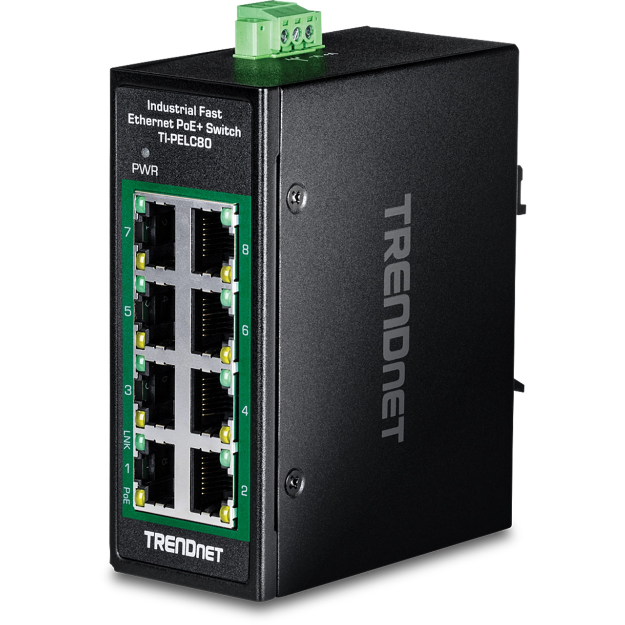 Trendnet 8-Port Industrial Fast Ethernet PoE+ DIN-Rail Mini Switch, 200W PoE+ Power Budget -TI-PELC80