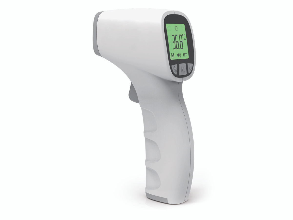 Zewa Infrared Forehead Thermometer (Non-Touch): 1 second reading; 3-color backlight LCD displays Celsius & Fahrenheit; Smart Fever Alarm; 20 Reading Memory; includes Thermometer, 2x AAA Batteries, Instructions, & 1-Year Warranty Information - 11110