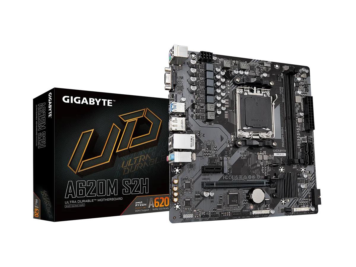 Gigabyte A620M S2H - Micro ATX - Supports AMD Ryzen 7000/ Ryzen 8000 Series Processors - AMD A620 - Socket AM5 - DDR5 - 96GB RAM Supported - USB,RJ-45 - Ethernet - HDMI,DisplayPort - A620M S2H