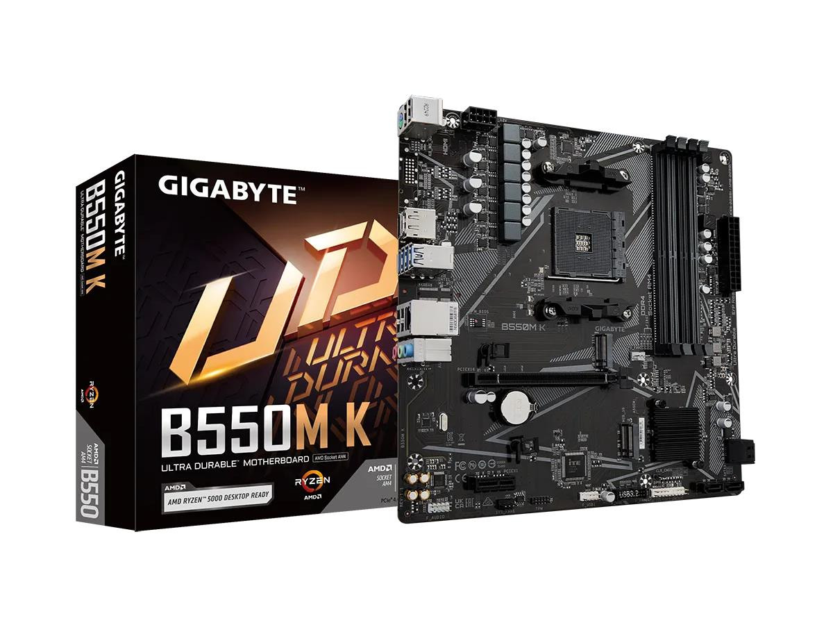 Gigabyte B550M K - Micro ATX - Supports AMD Ryzen 5000 Series/ Ryzen 5000 G-Series/ Ryzen 4000 G-Series and Ryzen 3000 and Ryzen 3000 G-Series Processors - AMD B550 - Socket AM4 - DDR4 - 128GB RAM Supported - USB,RJ-45 - B550M K