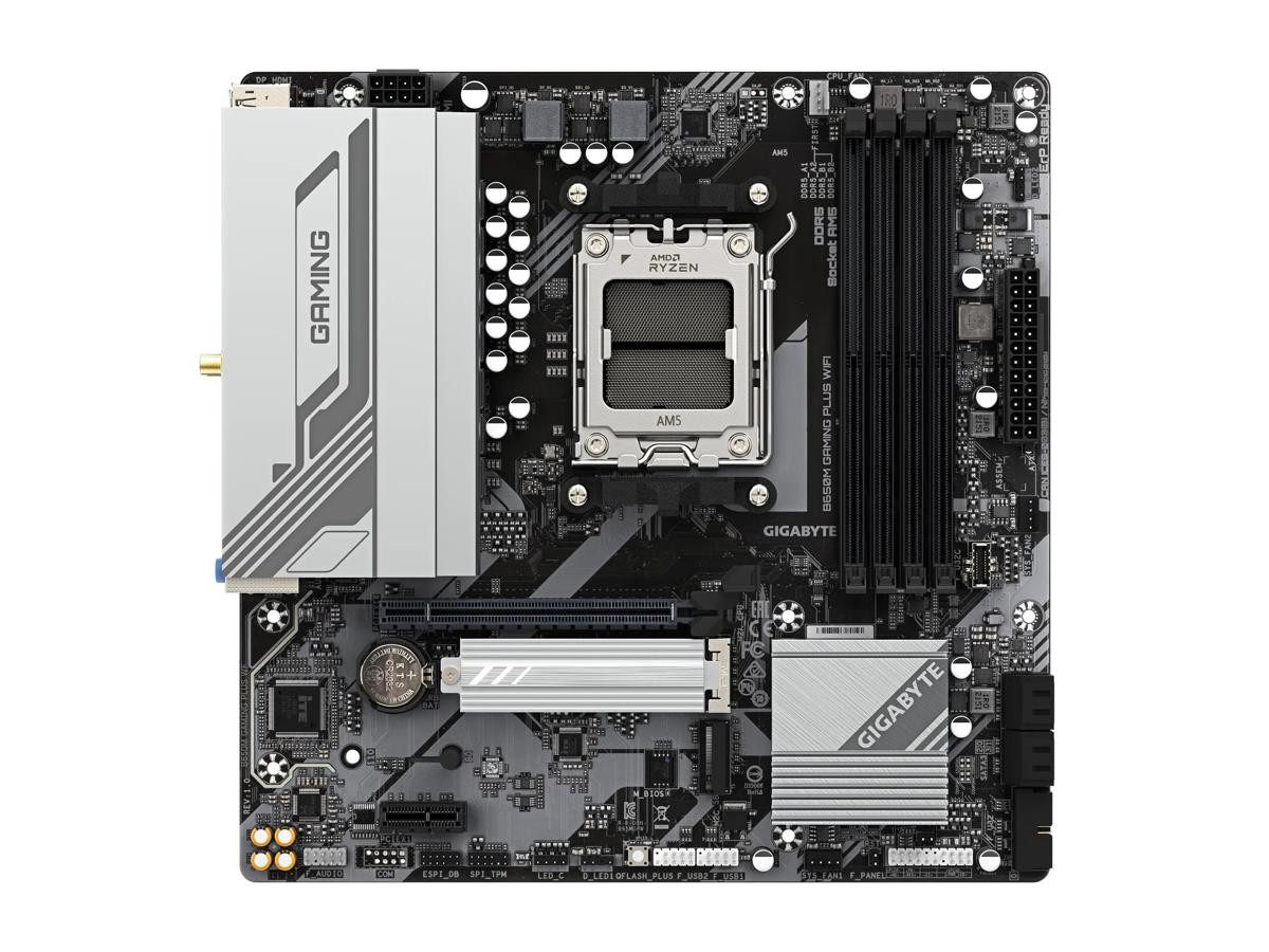 Gigabyte B650M GAMING PLUS WIFI - High Definition (HD) Audio - Micro ATX - AMD Ryzen 7000 Series Processors/ AMD Ryzen 8000 Series Processors - AMD B650 - Socket AM5 - DDR5 - 192GB RAM Supported - Ethernet - HDMI,DisplayPort - B650M GAMING PLUS WIFI