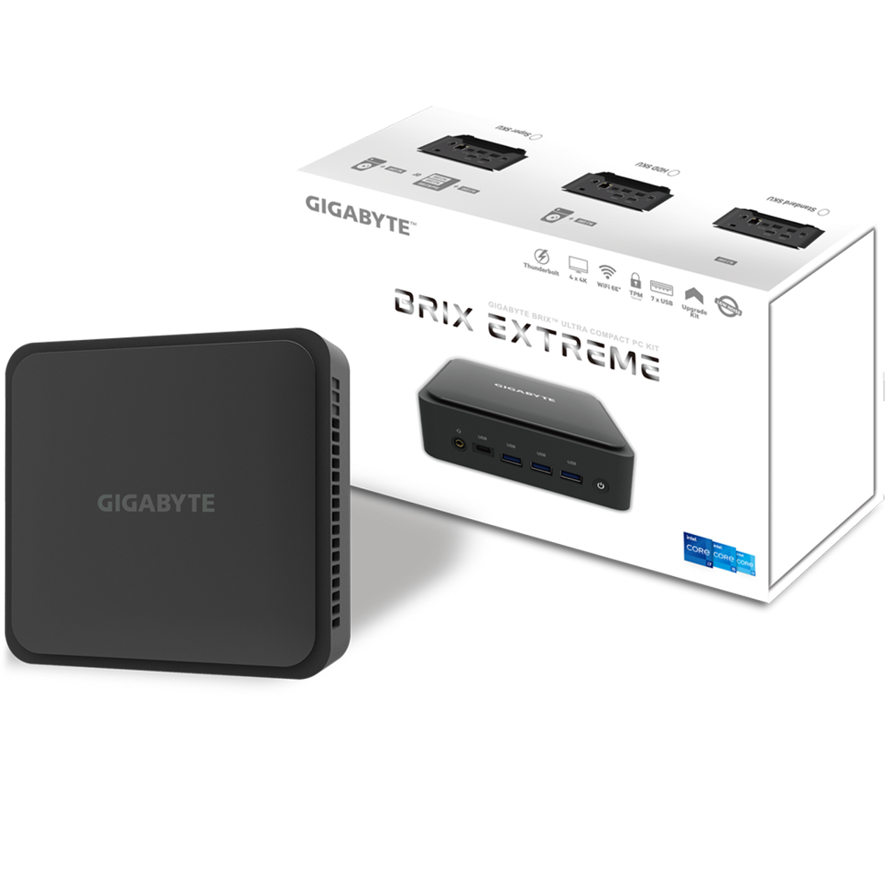 Gigabyte GB-BEi7-1260 - Mini PC - Intel - Core i7 - 1260P - 2.1GHz - 12-Core - 4.7GHz - DDR4 - 3200MHz - Intel Iris Xe - AC Adapters - 135Watt - Wi-Fi, Bluetooth 5.2 - Black - Windows 10 64-Bit and 11 64-bit - GB-BEI7-1260-BWUS