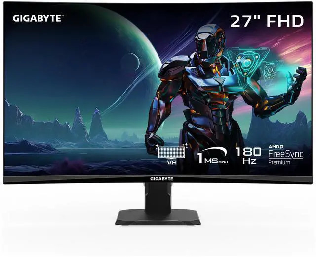 Gigabyte GS27FC Gaming Monitor - Curved - 27Inch - 1920 x 1080 - 165Hz/OC 170Hz - 250 nits - 1ms (MPRT) - 0.3114Mm - 3000:1 - 16:9 - sRGB 108% - Non-glare - 100 x 100 mm - GS27FC SA