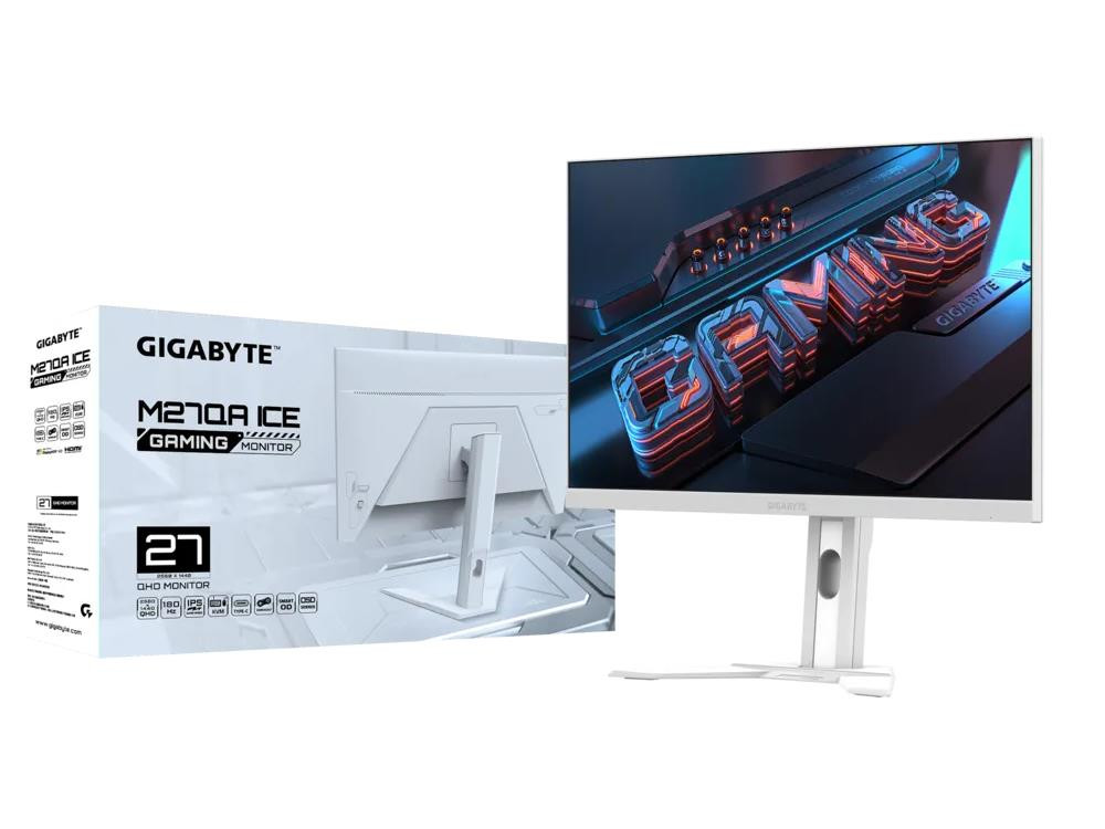 Gigabyte M27QA ICE Gaming Monitor - Flat - 27Inch - 2560 x 1440 - 350 cd/m2 - 1Ms - 180 Hz - 0.2331 x 0.2331 - 1000:1 - 16:9 - DCI-P3 95%, sRGB 130% - Non-glare - White - 100 x 100 mm - White - M27QA ICE-SA