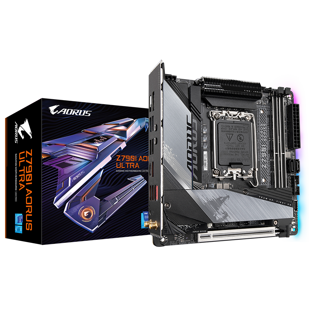 Gigabyte Z790I AORUS ULTRA - Mini ITX - Support for the 14th, 13th, and 12th Generation Intel Core, Pentium Gold and Celeron Processors - Intel Z790 - Socket LGA1700 - DDR5 - USB - Ethernet - Z790I AORUS ULTRA