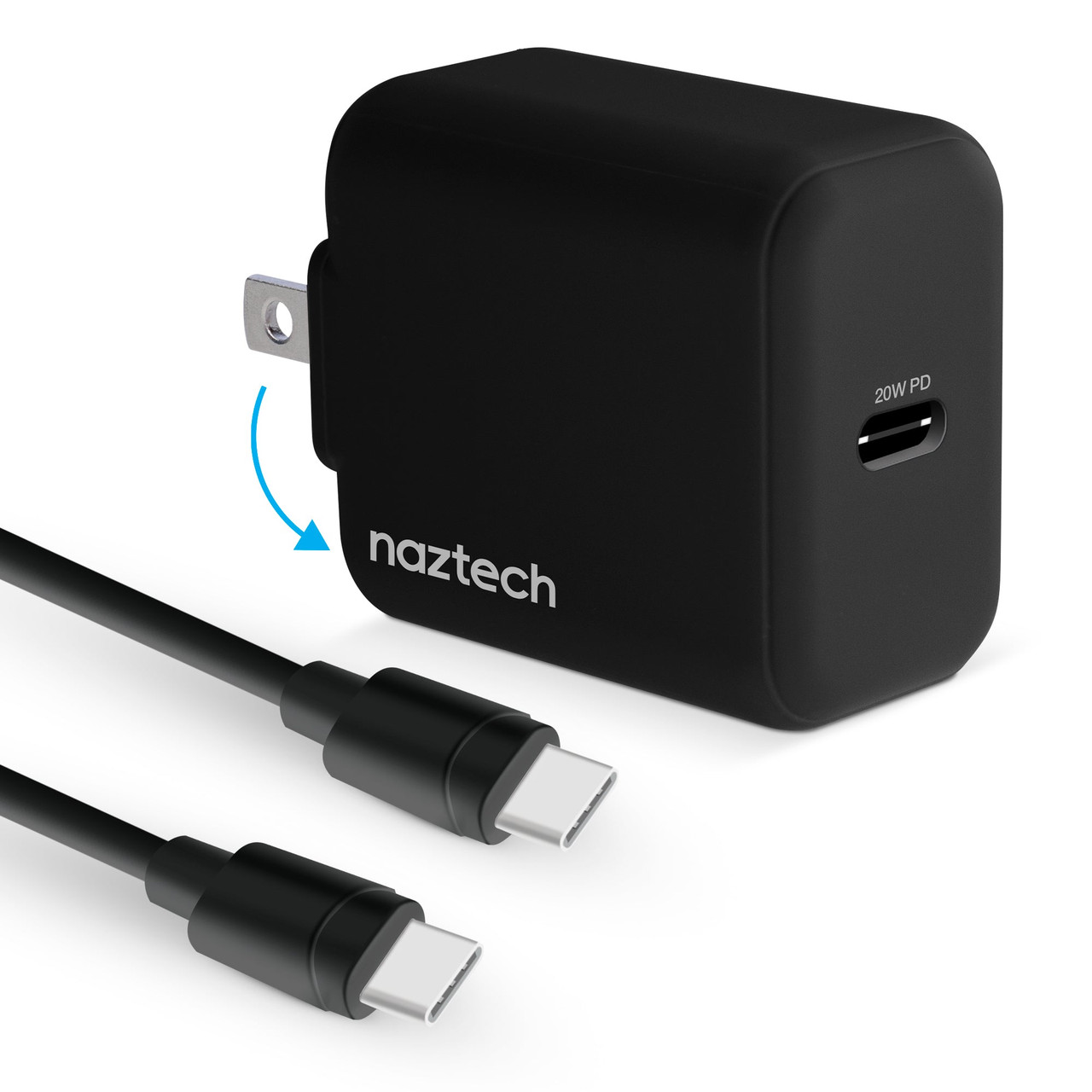 Naztech 20W USB-C PD Fast Wall Charger | 4ft USB-C Cable | Black - 15397