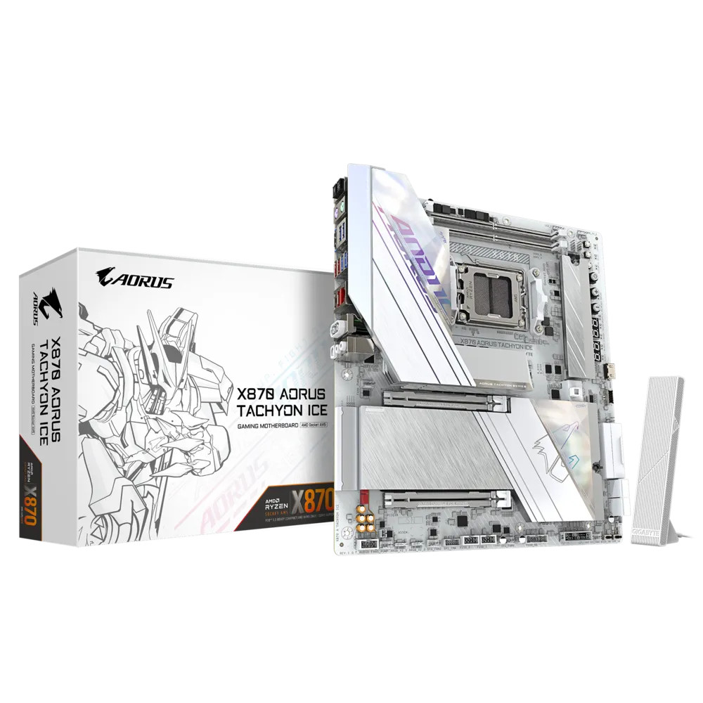 Gigabyte X870 AORUS TACHYON ICE E-ATX Motherboard – AMD X870, AM5 Socket, DDR5 9600MT/s, PCIe 5.0, Triple M.2, USB4, 5GbE LAN, Wi-Fi 7, Extreme Overclocking- X870 A TACHYON ICE