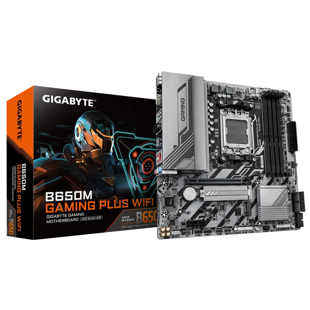 Gigabyte B650M GAMING PLUS WIFI (rev. 1.3) Micro ATX Motherboard - AMD AM5 Socket | Ryzen 9000/8000/7000 | DDR5 | PCIe 4.0 | Wi-Fi 6 | 2.5GbE LAN - B650M GAMING PLUS WF