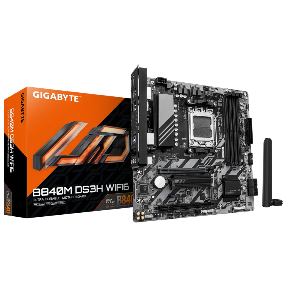 Gigabyte B840M DS3H WiFi 6 Micro ATX Motherboard – Intel 14th/13th/12th Gen CPU Support, PCIe 5.0, DDR4 5333MHz (OC), Dual M.2, 2.5GbE LAN - B840M DS3H WF6