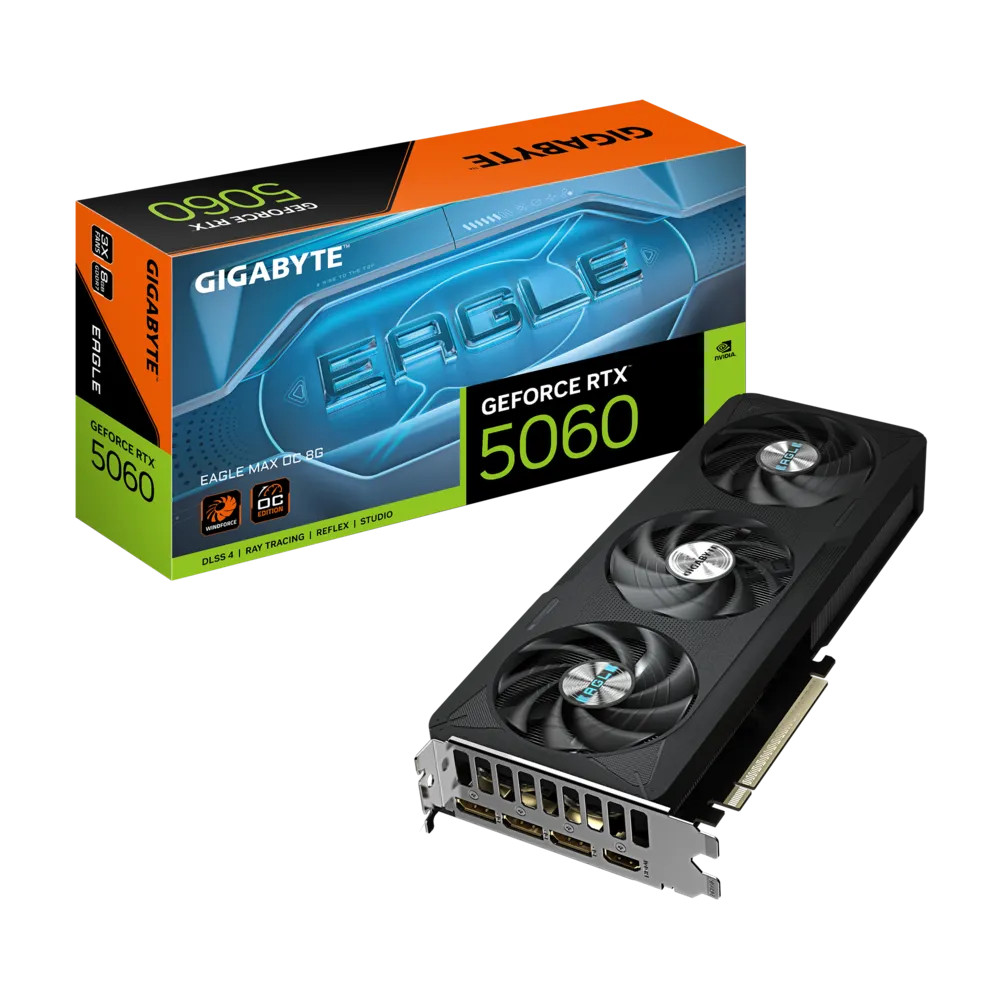 Gigabyte GeForce RTX 5060 EAGLE MAX OC 8GB GDDR7 PCIe 5.0 Graphics Card AI-Enhanced Gaming & Creator Performance - GV-N5060EAGLEMAX OC-8GD