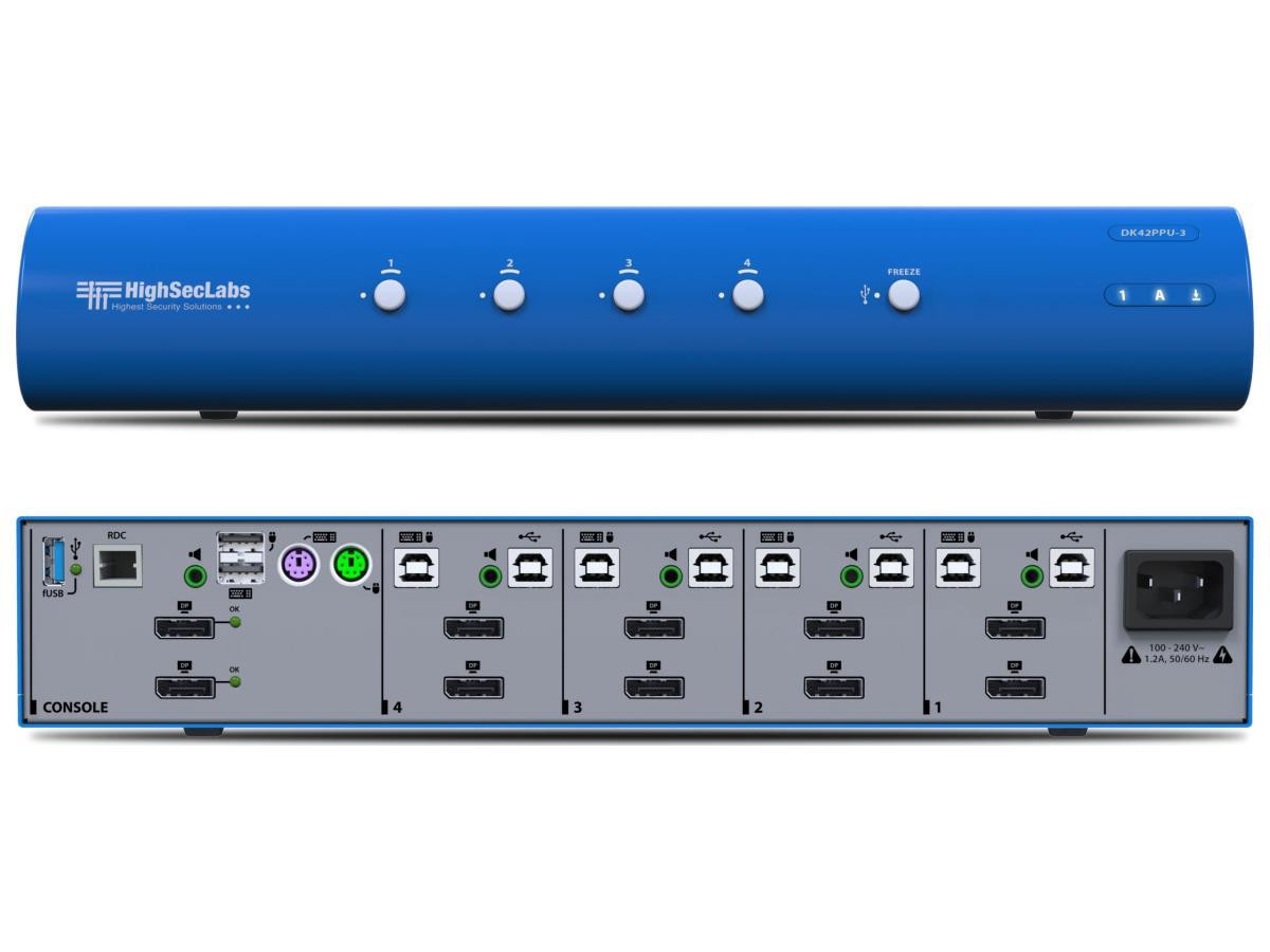 Kramer HighSecLabs DK42PPU-3 - KVM / audio / USB switch - secure, dual-head - 4 x KVM / audio / USB - 1 local user - desktop - 22-00007230