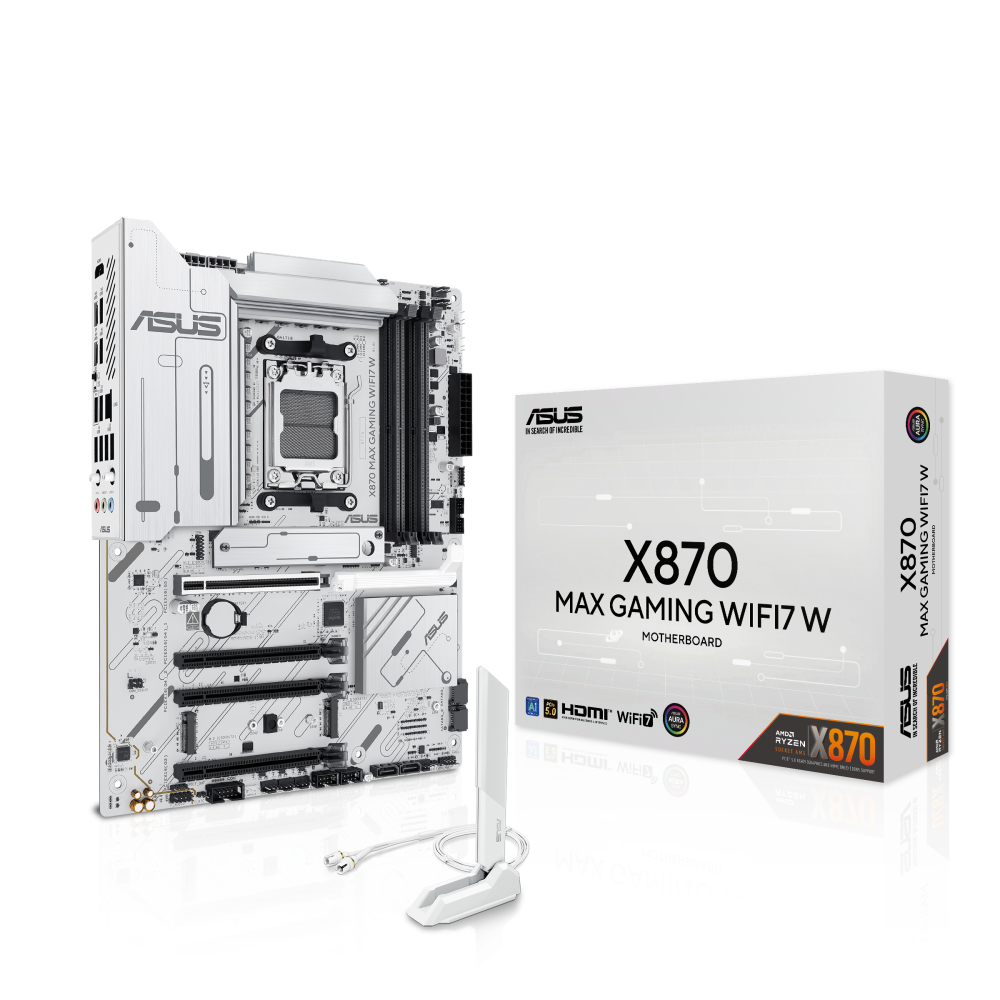 Asus X870 MAX GAMING WIFI7 W Motherboard – AMD AM5, Ryzen 9000/8000/7000 Support, DDR5, PCIe 5.0, USB4, Wi-Fi 7, 12+2+1 Power Stages, White Edition - 90MB1LZ0-MVAAY0
