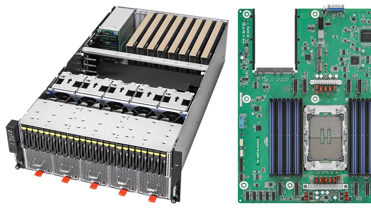 AsRock 6U8X-GNR2/DLC B200 6U Rackmount with 6+2, 80-PLUS Titanium, 3000W CRPS - Dual Socket E2 (LGA 4710), supports Intel Xeon 6 Processors - 16+16 DIMM slots (2DPC), supports DDR5 RDIMM, RDIMM-3DS