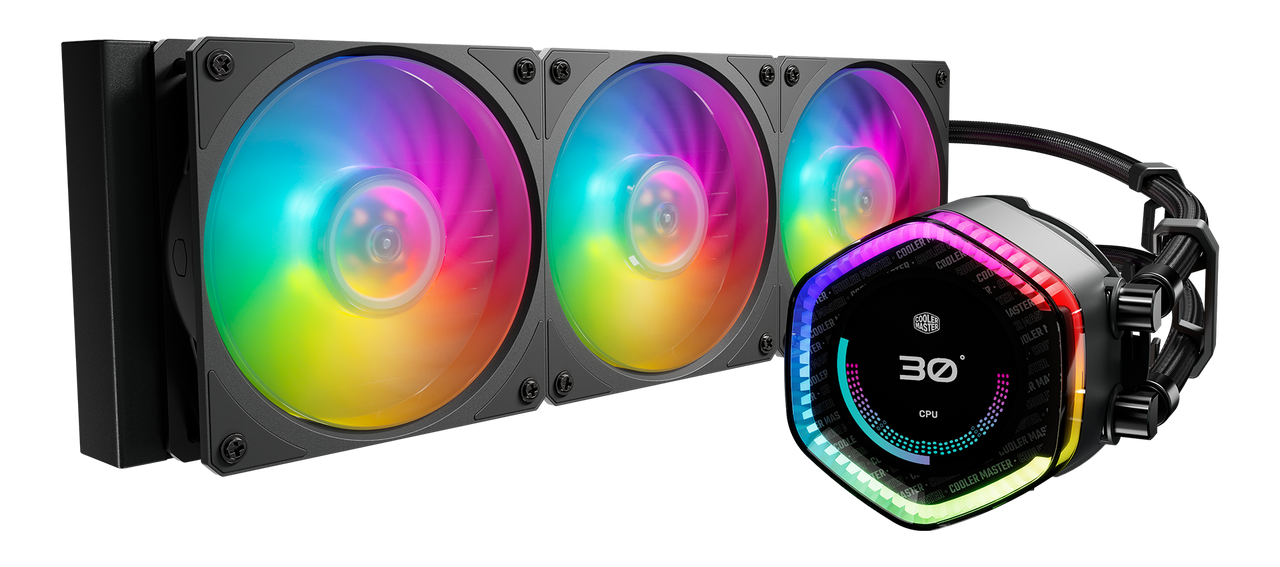 Cooler Master -MasterLiquid 360 ION Cooler Master's latest flagship performance cooler, the MasterLiquid 360 Ion,  first liquid cooler to feature an LCD display. The Ion's pump features a 2.1-inch LCD screen