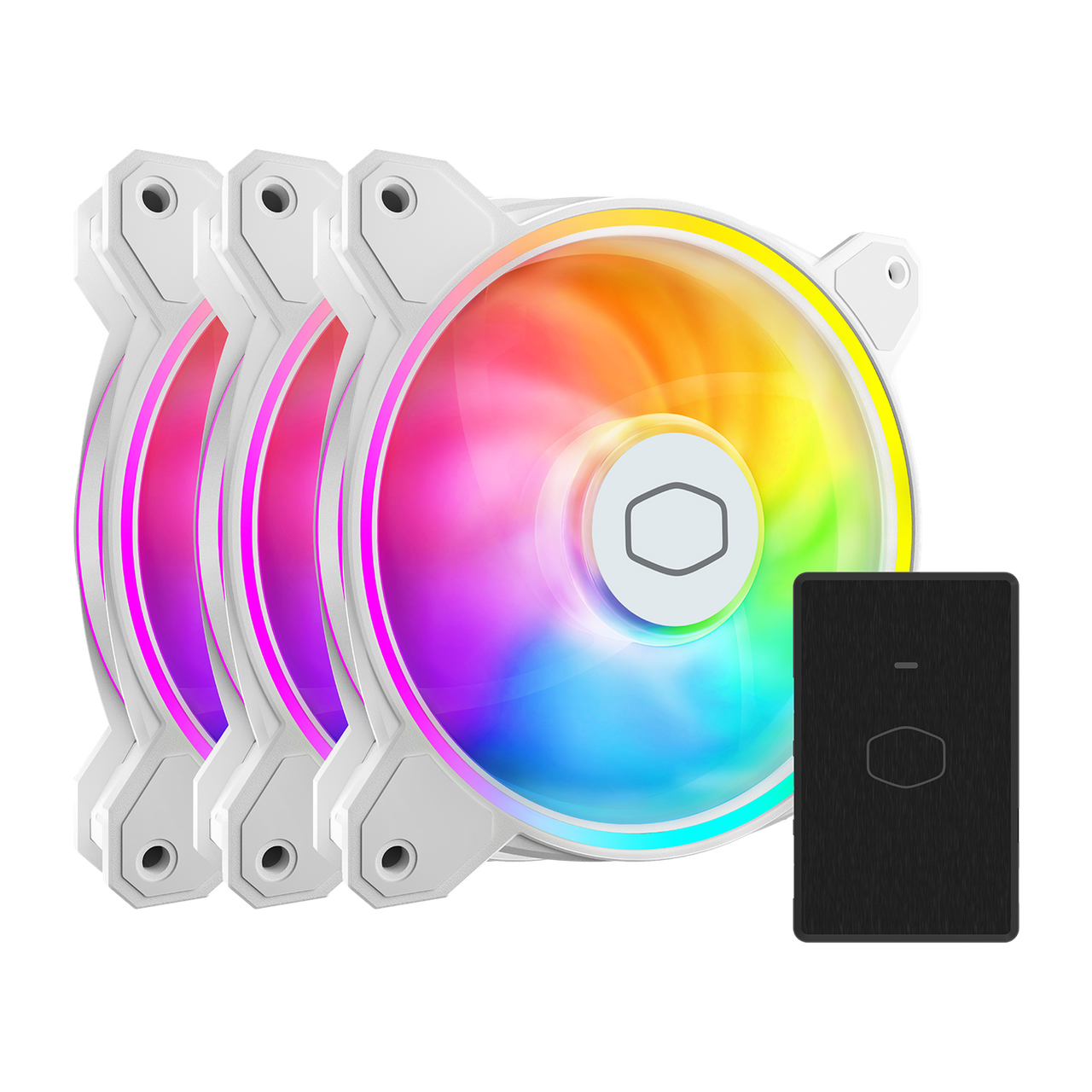 Cooler Master Masterfan MF120 Halo² White 3in1. Redesigned Dual Loop LED Series Fan. The MF120 Features 10% Larger Fan Blades For Improved Air Flow And Cooling Performance -MFL-B2DW-213P2-R2